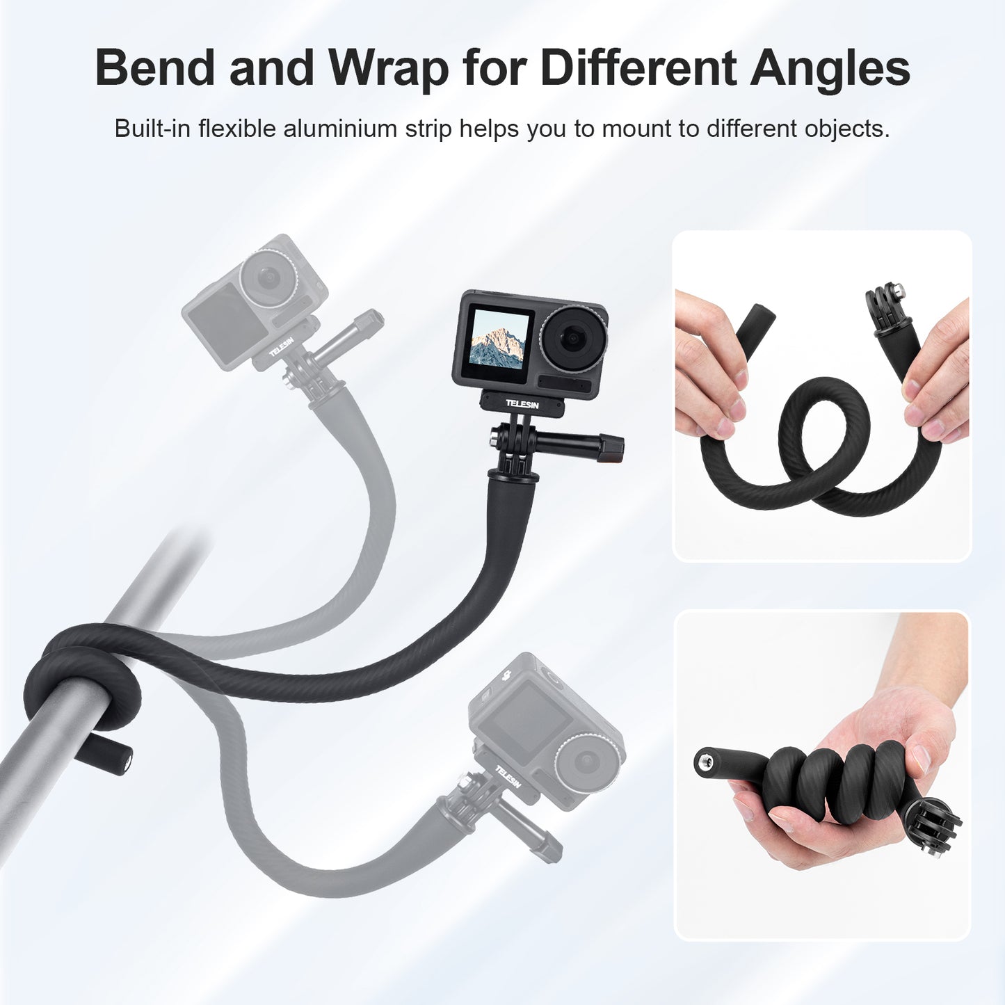 Uniqkart TE-FM-003 Flexible Bracket Set with Phone Clip Action Camera Adapter Holder Selfie Stick Phone Stand