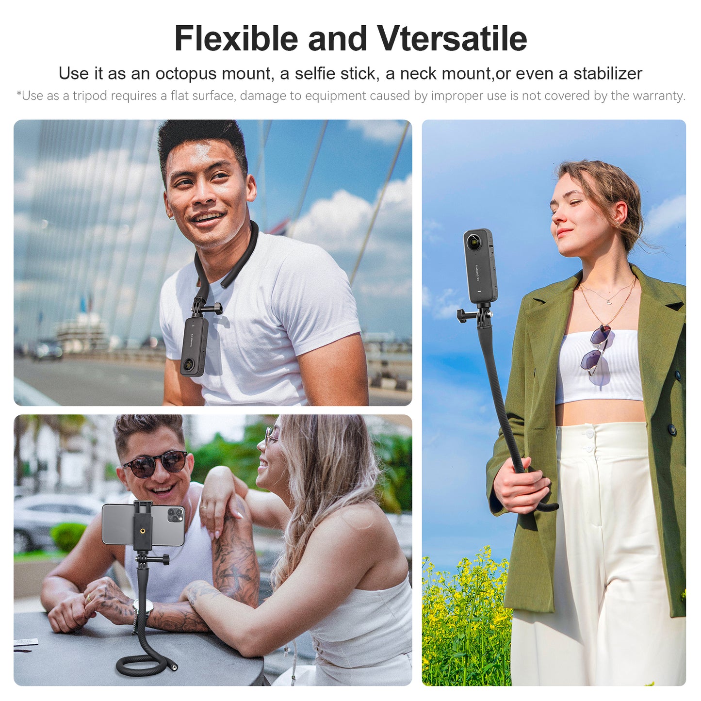 Uniqkart TE-FM-003 Flexible Bracket Set with Phone Clip Action Camera Adapter Holder Selfie Stick Phone Stand