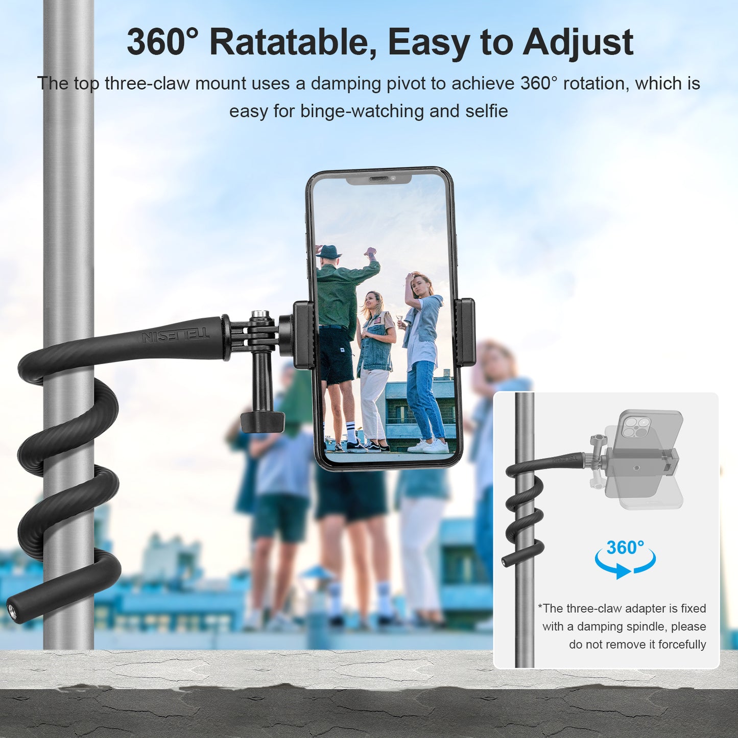 Uniqkart TE-FM-003 Flexible Bracket Set with Phone Clip Action Camera Adapter Holder Selfie Stick Phone Stand
