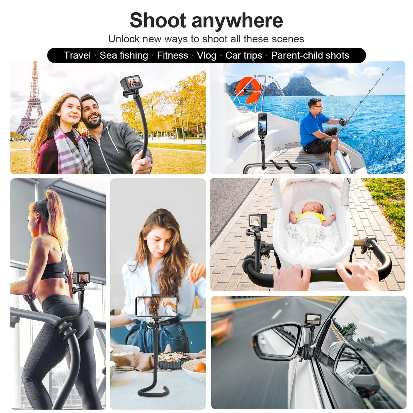 Uniqkart TE-FM-002 Flexible Phone Mount Adapter Holder for GoPro, DJI Action Camera Selfie Stick Phone Bracket