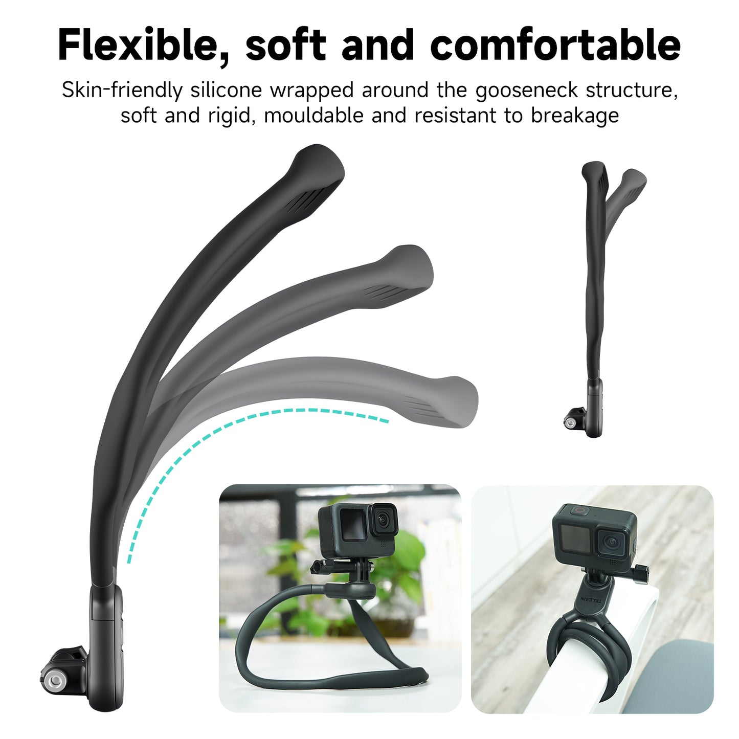 Uniqkart TE-HNB-003 Sports Camera Flexible Holder for GoPro Hero 11 / 10 / 9 Action Camera Neck Mount Bracket