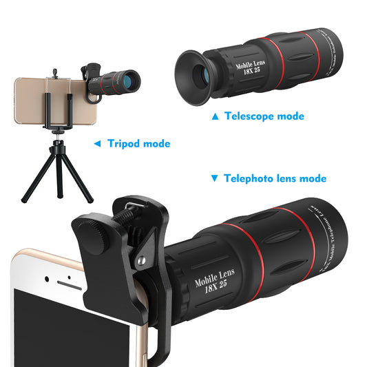 Apexel APL-T18XZJ Universal 18X Telescope Zoom Lens with Mini Desktop Tripod Phone Clip