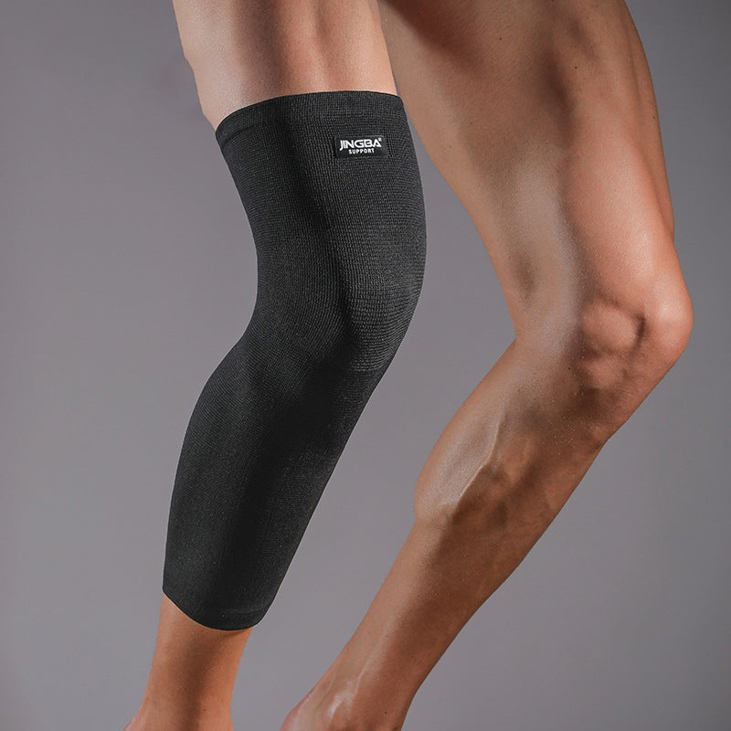 JINGBA SUPPORT 0467 1Pc Lengthened Breathable Sports Basketball Knee Guard Knitted Elastic Running Cycling Anti-strain Knee Sleeve Protector - Black 2XL/3XL