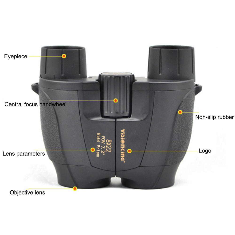 Visionking 8X22BL Compact Binoculars BAK4 Prism Waterproof Telescope for Bird Watching Travel - Black