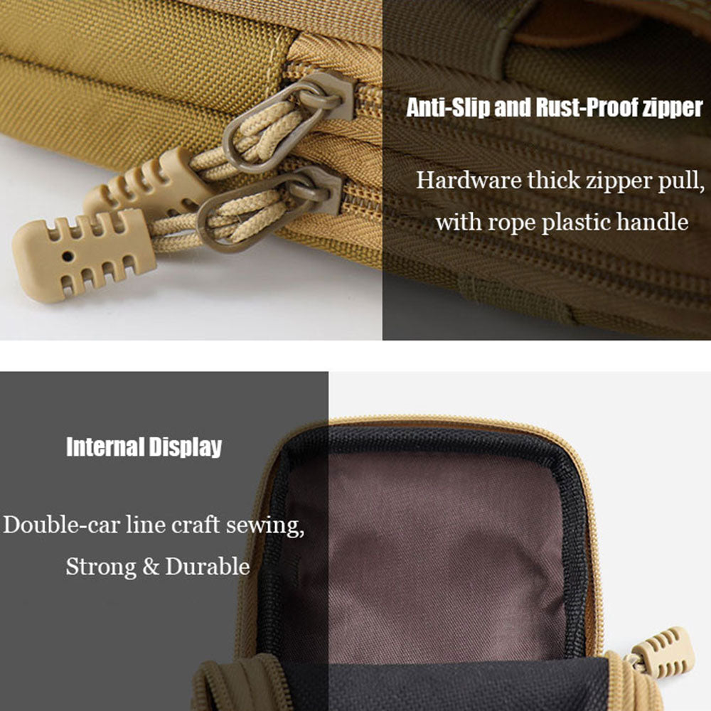 6.5-inch Vertical Three Layer Design Portable Sports Tactical Mobile Phone Pouch Belt Hanging Storage Bag - Khaki