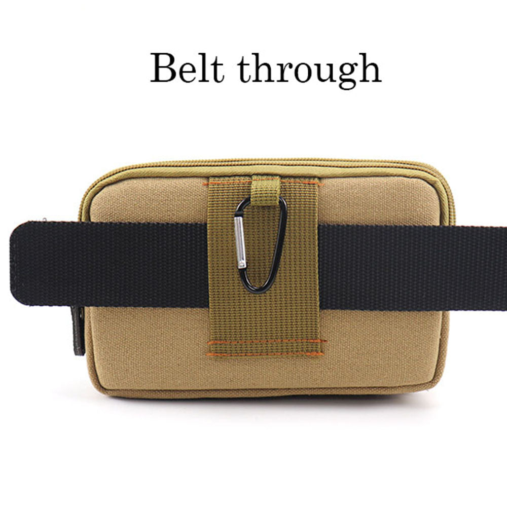 6.5-inch Vertical Three Layer Design Portable Sports Tactical Mobile Phone Pouch Belt Hanging Storage Bag - Khaki