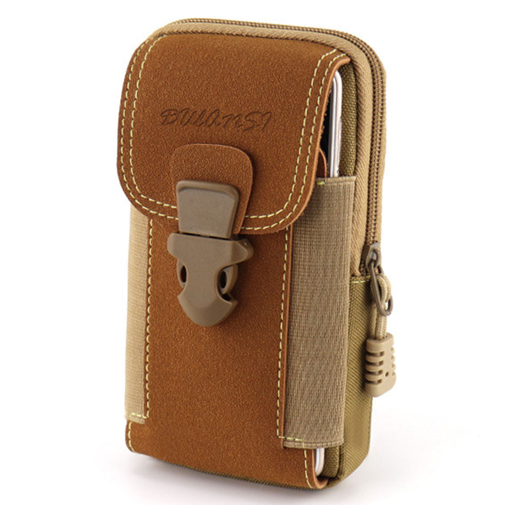 6.5-inch Vertical Multifunction Sports Tactical Mobile Phone Storage Pouch Dual Layer Waist Bag - Khaki