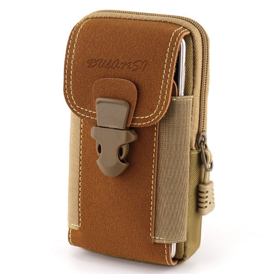 6.5-inch Vertical Multifunction Sports Tactical Mobile Phone Storage Pouch Dual Layer Waist Bag - Khaki