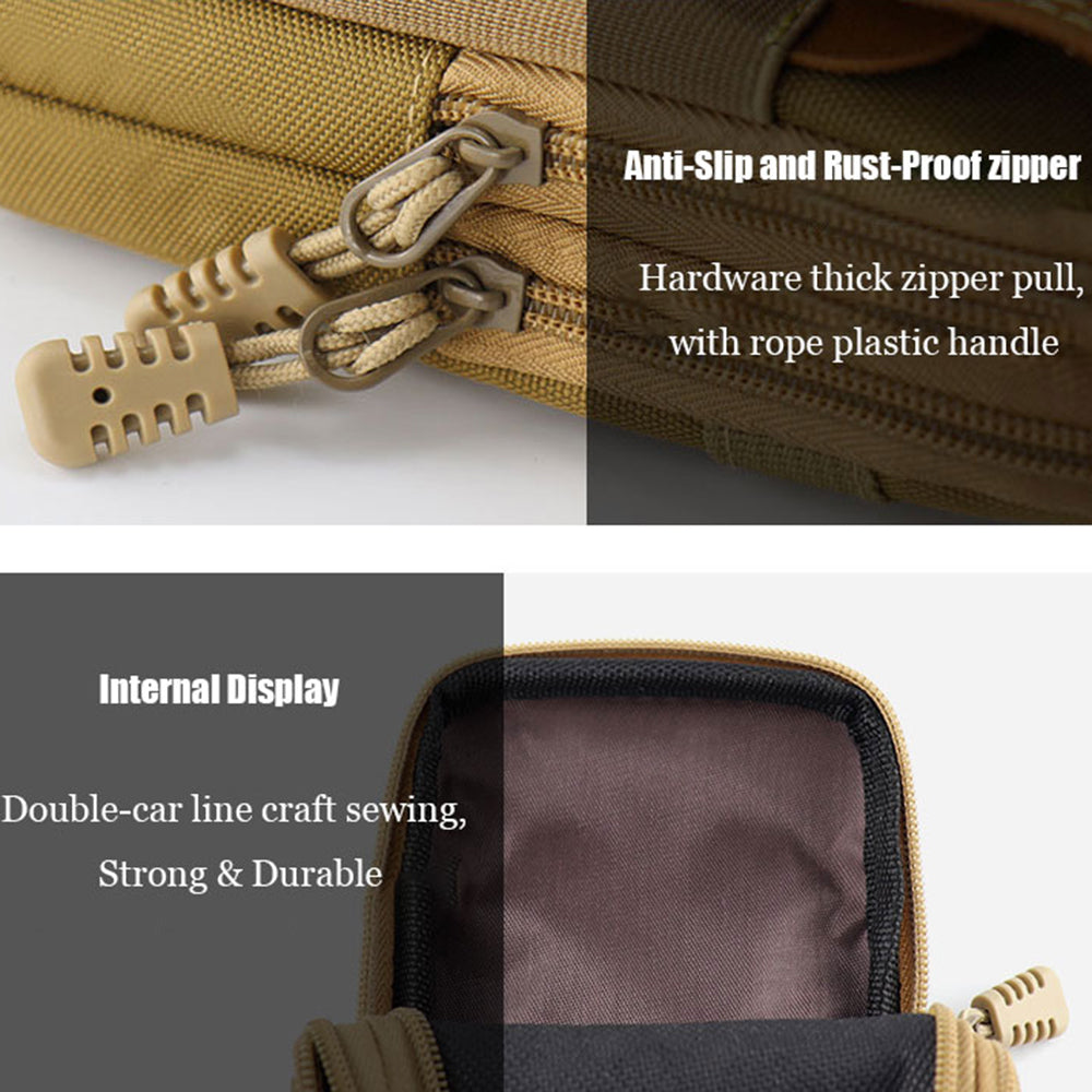 6.5-inch Vertical Multifunction Sports Tactical Mobile Phone Storage Pouch Dual Layer Waist Bag - Khaki