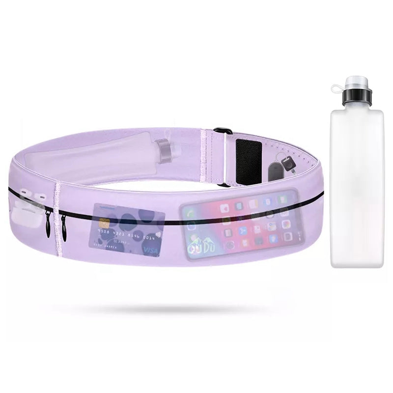 Running Waist Pack Bag Sports Fitness 7.2 Inches Phone Holder Pouch with Water Bottle, Size L - Light Purple
