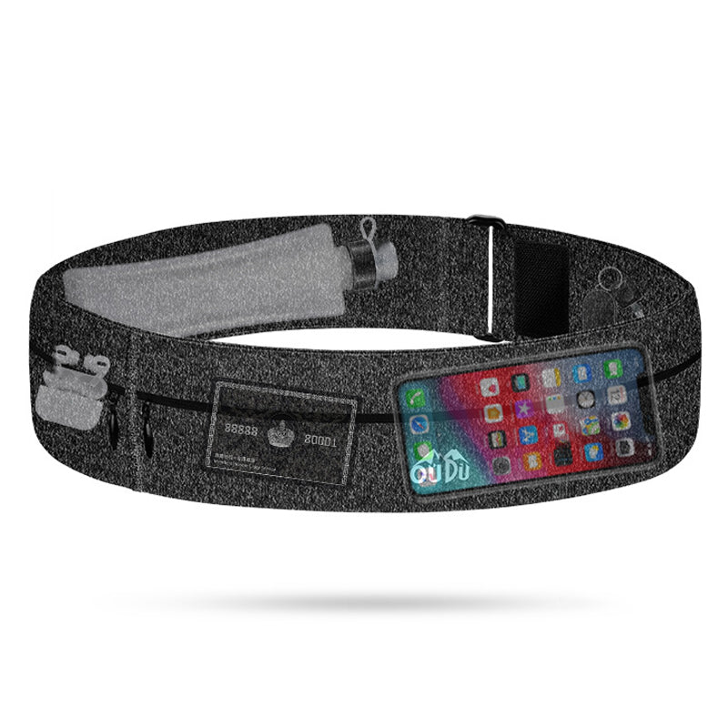 Elastic Sport Pouch Belt Fitness Jogging Running Waist Pack Bag 7.2'' Cell Phone Holder, Size: S - Melange Black