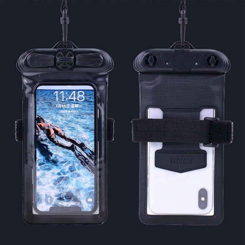 T-35N 5.2-6.44 Inches Cell Phone Bag Waterproof Universal Beach Pool Swimming Phone Pouch with Strap, Size L - Black