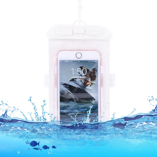 T-35N 5.2-6.44 Inches Cell Phone Bag Waterproof Universal Beach Pool Swimming Phone Pouch with Strap, Size L - White