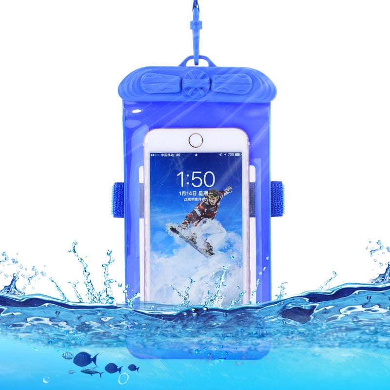 T-35N 5.2-6.44 Inches Cell Phone Bag Waterproof Universal Beach Pool Swimming Phone Pouch with Strap, Size L - Blue