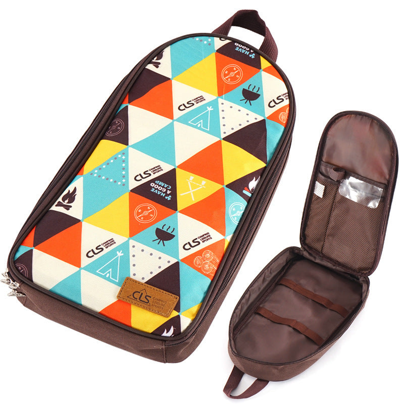 CLS Portable BBQ Storage Bag Camping Cookware Organizer Cooking Utensils Storage Bag Travel Tableware Storage Pouch - Colorful Triangle