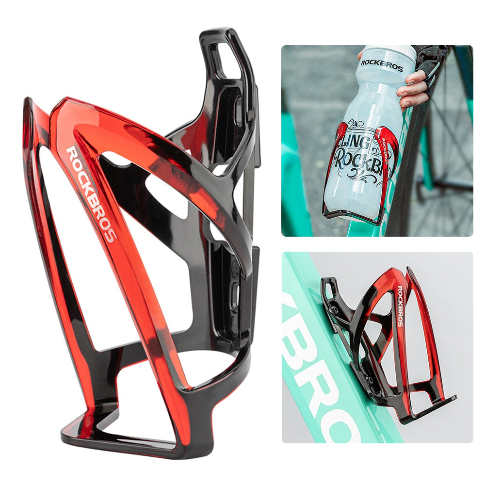 Rockbros 31210007001 Stylish Bicycle Cycling Plastic Water Bottle Cage MTB Road Bike Bottle Holder Rack - Black/Red
