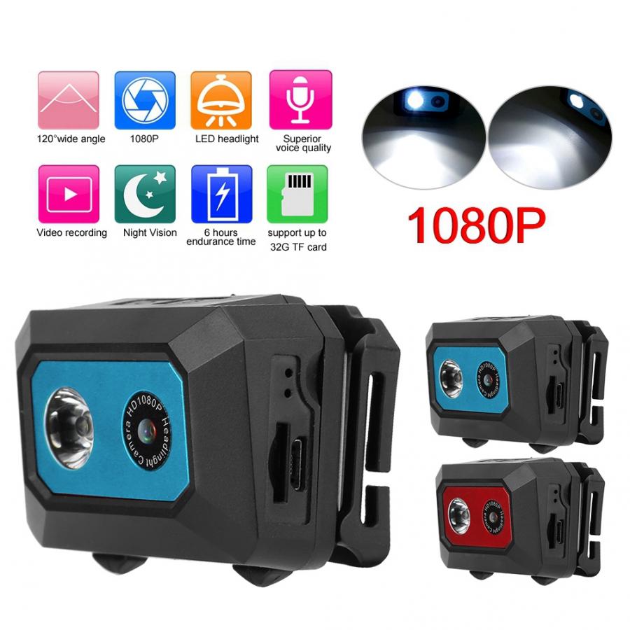 F18 HD 1080P Sports DV Camera Head-mounted DVR Action Camera Night Vision Video Camcorder with LED Headlight - Blue