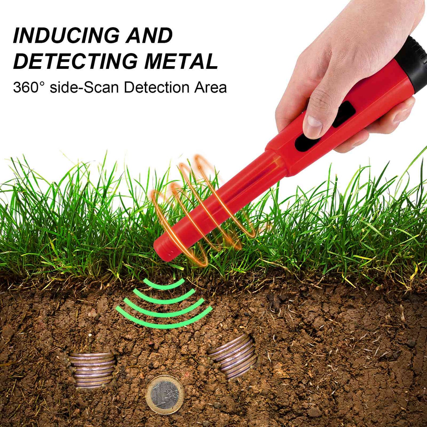 LCD Display Metal Detector Pinpointer Handheld Pin Pointer Wand Treasure Finder Probe with Spring Buckle for Adults Kids (No Battery) - Red