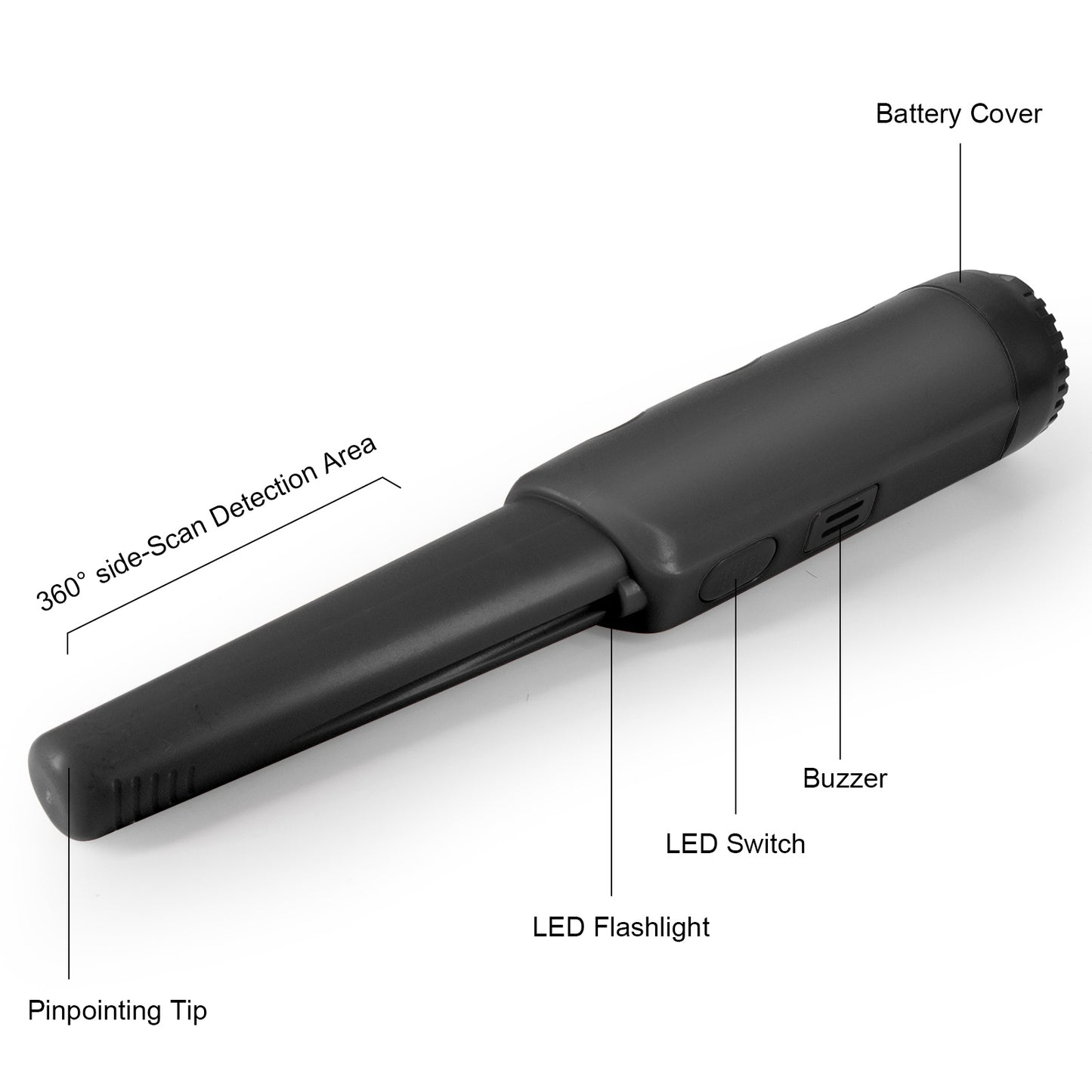 Handheld Metal Detector Pinpointer Portable Pin Pointer Wand Search Treasure Finder Probe with LCD Display for Adults Kids (No Battery, No Waterproof Bag) - Black