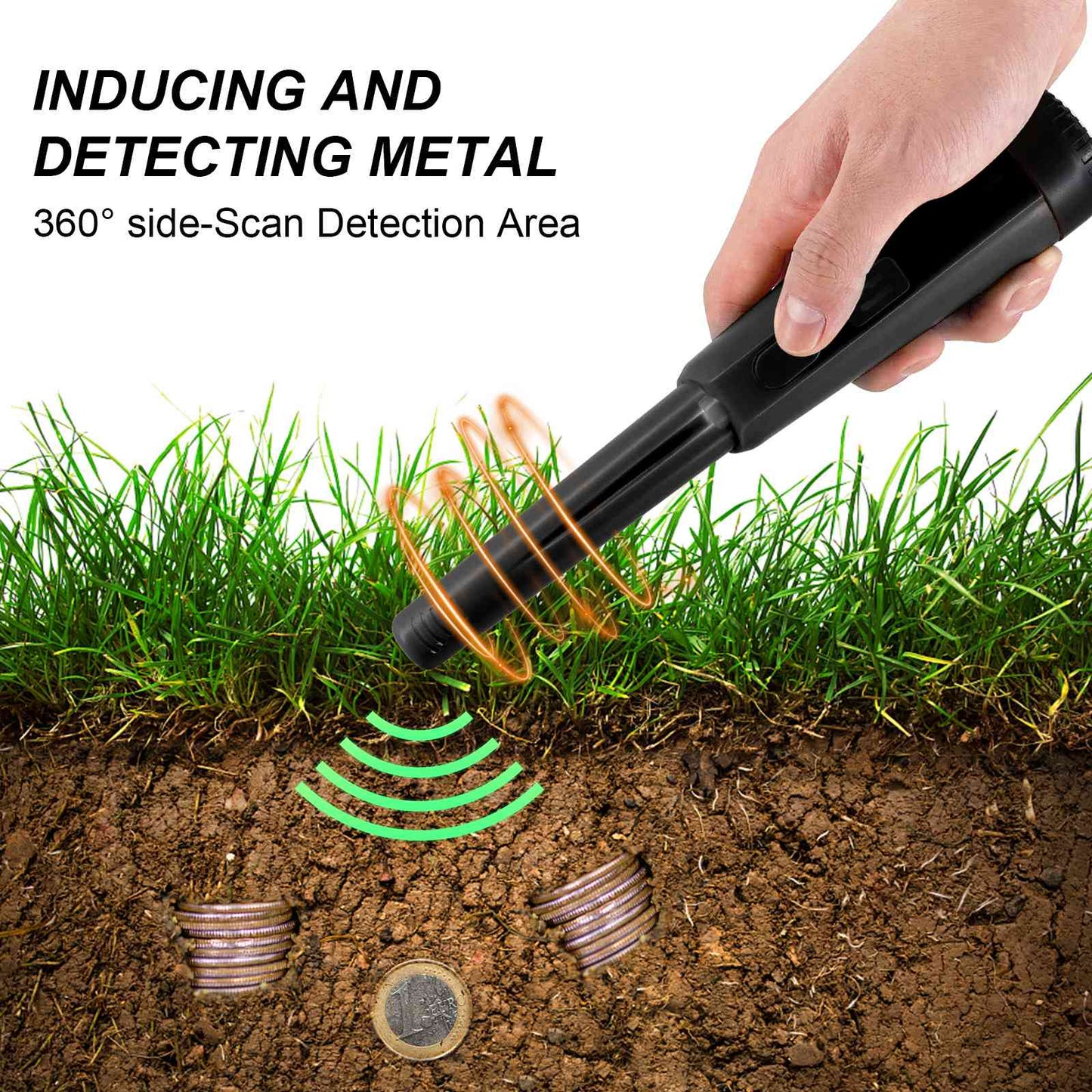Handheld Metal Detector Pinpointer Portable Pin Pointer Wand Search Treasure Finder Probe with LCD Display for Adults Kids (No Battery, No Waterproof Bag) - Black