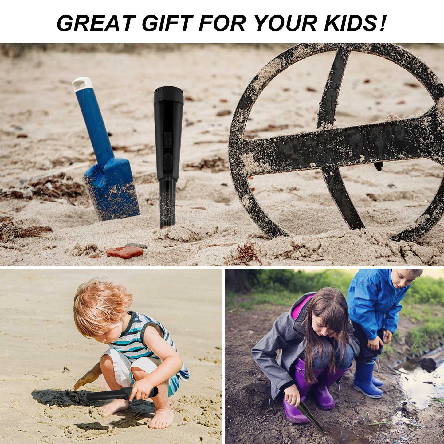 Handheld Metal Detector Pinpointer Portable Pin Pointer Wand Search Treasure Finder Probe with LCD Display for Adults Kids (No Battery, No Waterproof Bag) - Black