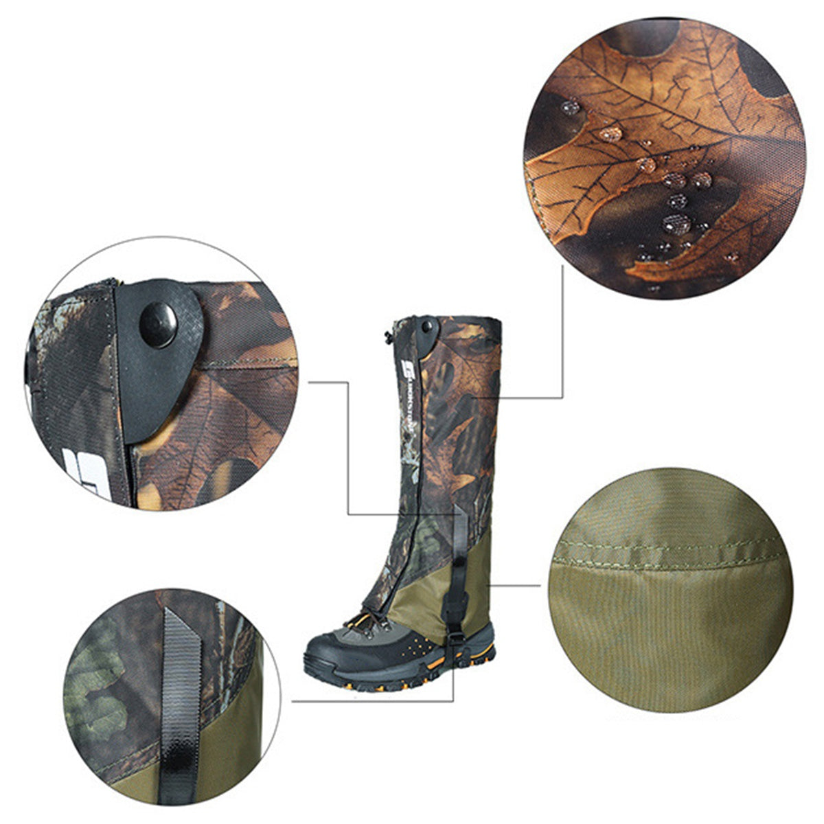 Uniqkart 1 Pair Outdoor Oxford Cloth Waterproof Gaiters Leg Cover Boots Shoe Covers for Hiking Camping Climbing Skiing