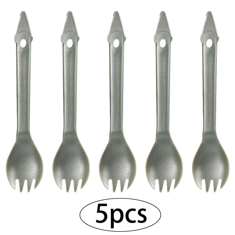 Uniqkart 5Pcs 3-in-1 Outdoor Camping Picnic Cutlery Plastic Spoon Fork Knife Tableware (BPA Free, No FDA Certificate)