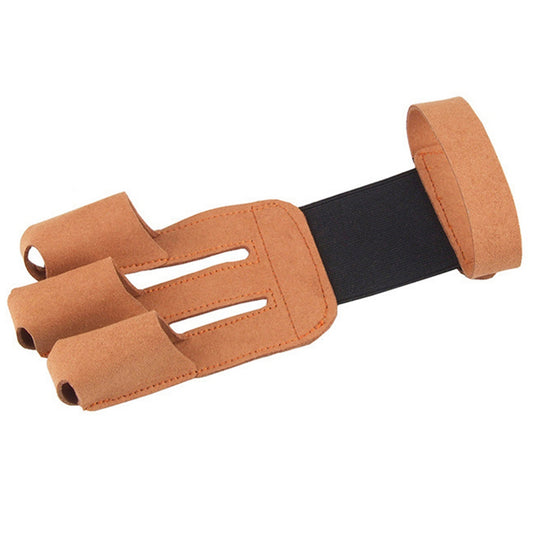 Uniqkart 1Pc 3 Fingers Gloves Archery Hand Guard Protector for Recurve Bow Shooting - Brown