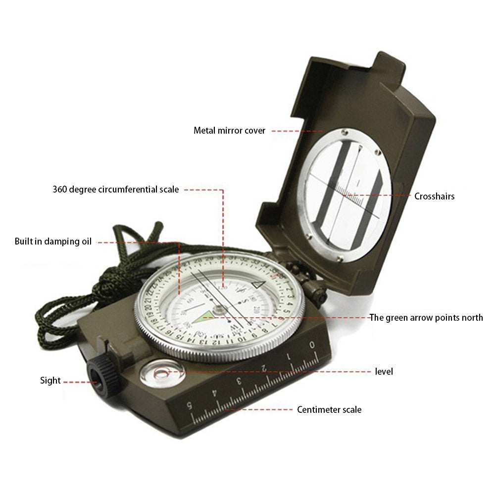 DESERT&amp;FOX Tactical Survival Impact Resistant Sighting Compass Camping Accessories with Lanyard