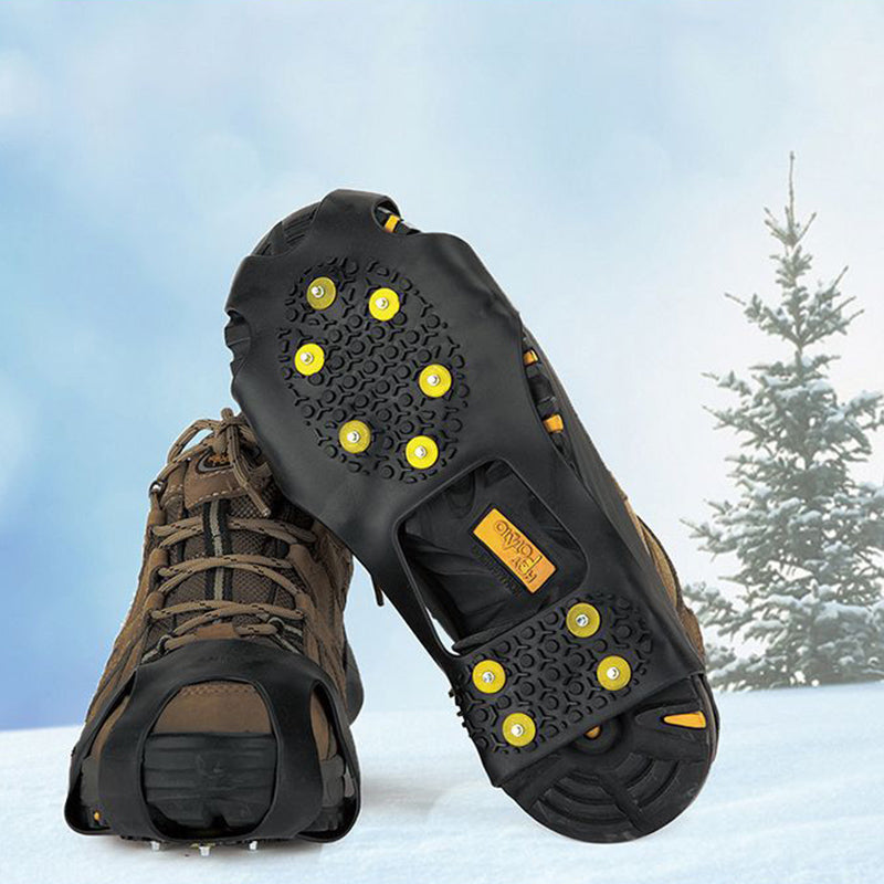 1 Pair 10 Stud Anti-Skid Snow Ice Climbing Shoes Cover Spikes Grips Cleats Over Shoes Covers Crampons, Size XL