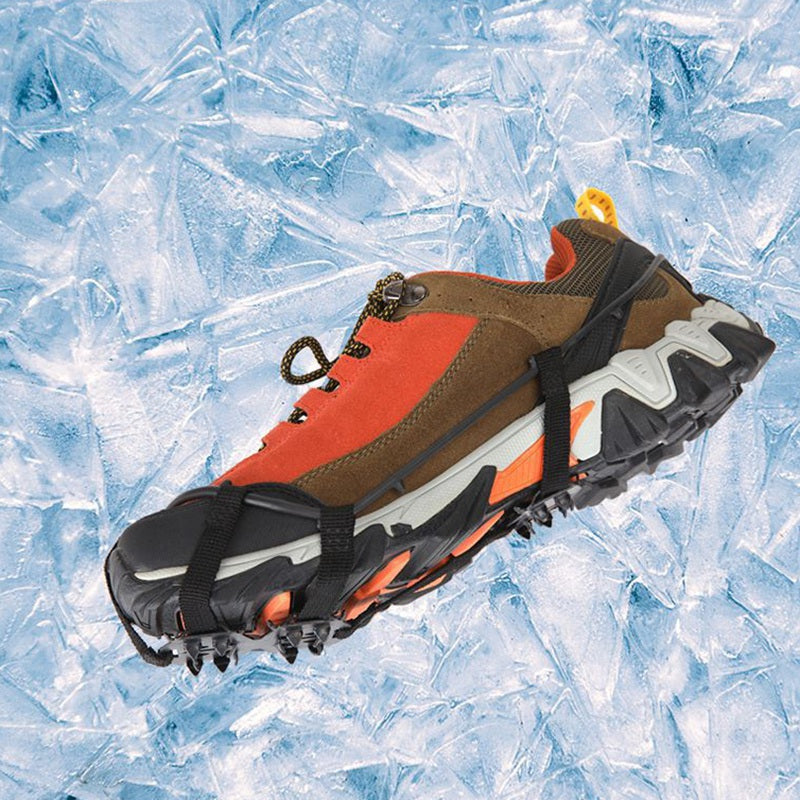 1 Pair 24 Teeth Anti-Slip Ice Grips Gripper Shoes Boot Hiking Ice Climbing Shoe Spikes Crampons Shoes Cover - Black / M