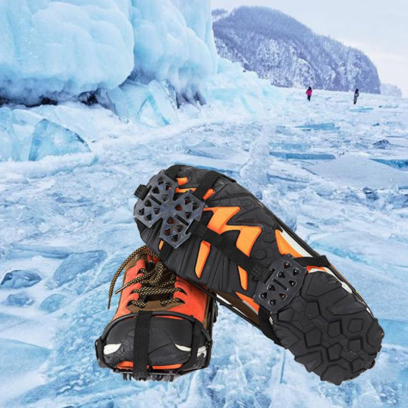 1 Pair 24 Teeth Anti-Slip Ice Grips Gripper Shoes Boot Hiking Ice Climbing Shoe Spikes Crampons Shoes Cover - Black / L