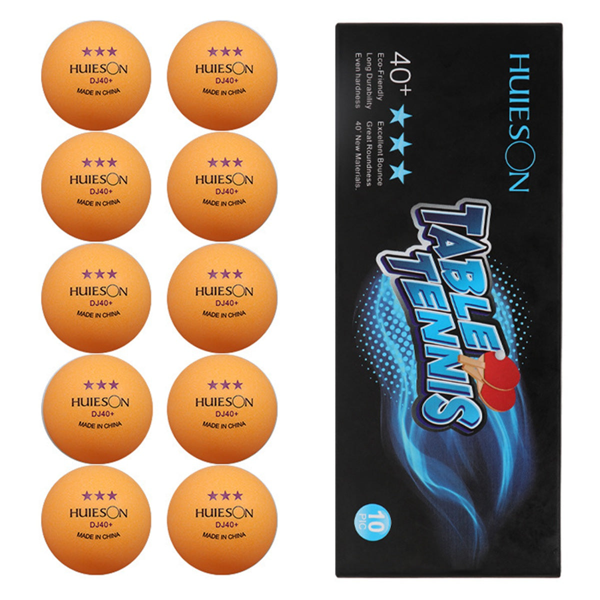 Uniqkart 10Pcs / Set Three Star DJ40+ Table Tennis Balls Lightweight Non-flammable Ping Pong Ball for Training - Yellow