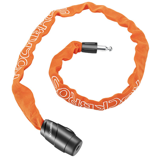 ROCKBROS Bicycle Chain Locks E-Bike Locks Heavy Duty Anti-Theft Bicycle Chain Lock with Keys Lock Chain for Motorcycle, MTB, Door, Gate, Fence, Grill (702 Key Version) - Orange