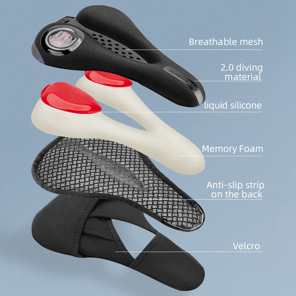 Rockbros LF0244 Reflective Strips Road Bike Saddle Memory Foam Seat Cushion Cycling Saddle with Rain Cover