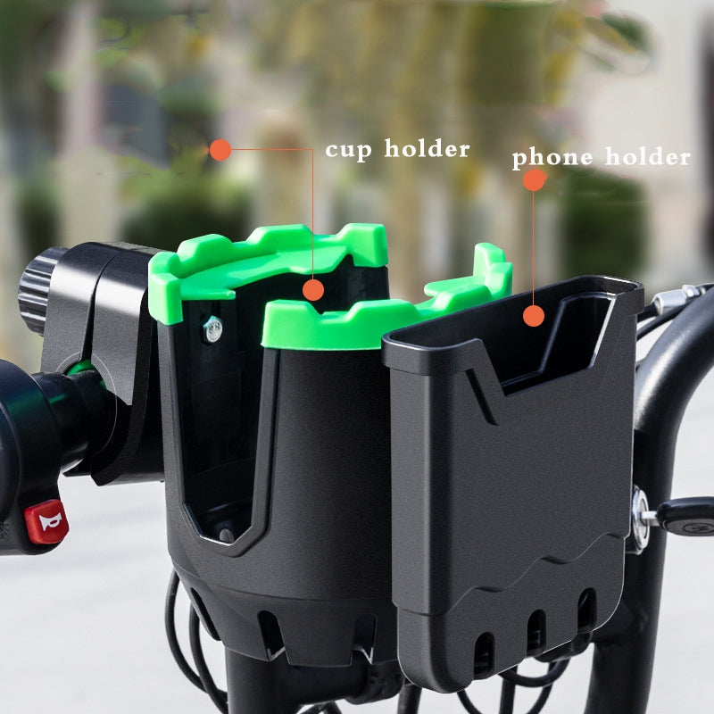 2-in-1 Bottle Cup Holder Cell Phone Holder Organizer Cycling Accessories for Bike Handlebar - All Black