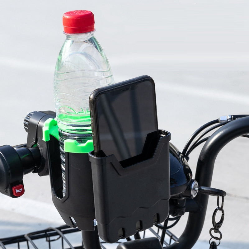 2-in-1 Bottle Cup Holder Cell Phone Holder Organizer Cycling Accessories for Bike Handlebar - All Black