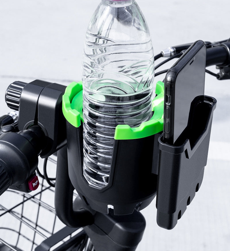 2-in-1 Bottle Cup Holder Cell Phone Holder Organizer Cycling Accessories for Bike Handlebar - All Black
