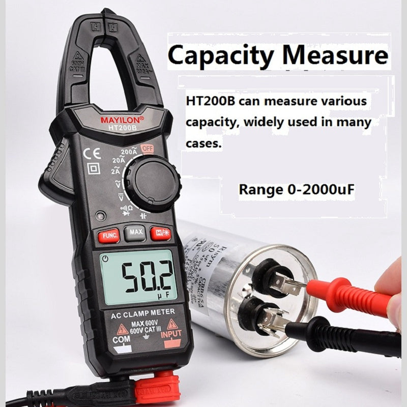 MAYILON HT200B Digital Clamp Meter Amperometric Voltmeter Ammeter Tester Pliers Counts Transistor Test Lead (No Battery)