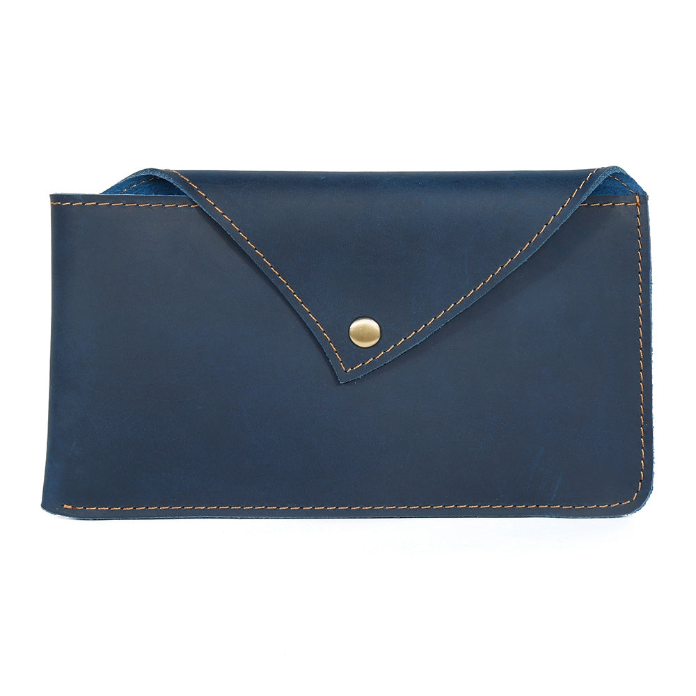 6546 Top Layer Cowhide Outdoor Tactical Sports Phone Waist Pouch Belt Hanging Bag - Blue