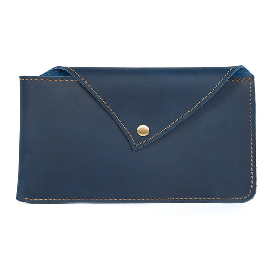 6546 Top Layer Cowhide Outdoor Tactical Sports Phone Waist Pouch Belt Hanging Bag - Blue