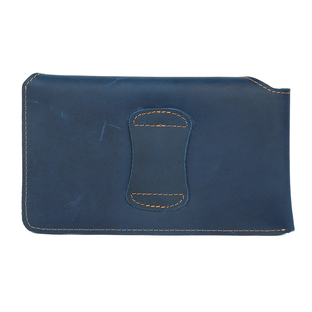 6546 Top Layer Cowhide Outdoor Tactical Sports Phone Waist Pouch Belt Hanging Bag - Blue