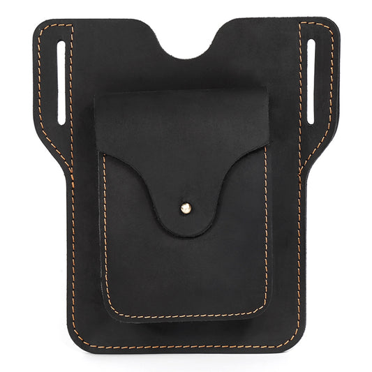6545 Retro Top Layer Cowhide Outdoor Camping Hiking Men Phone Storage Pouch Waist Belt Hanging Bag - Black