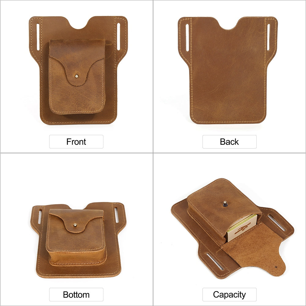 6545 Retro Top Layer Cowhide Outdoor Camping Hiking Men Phone Storage Pouch Waist Belt Hanging Bag - Brown