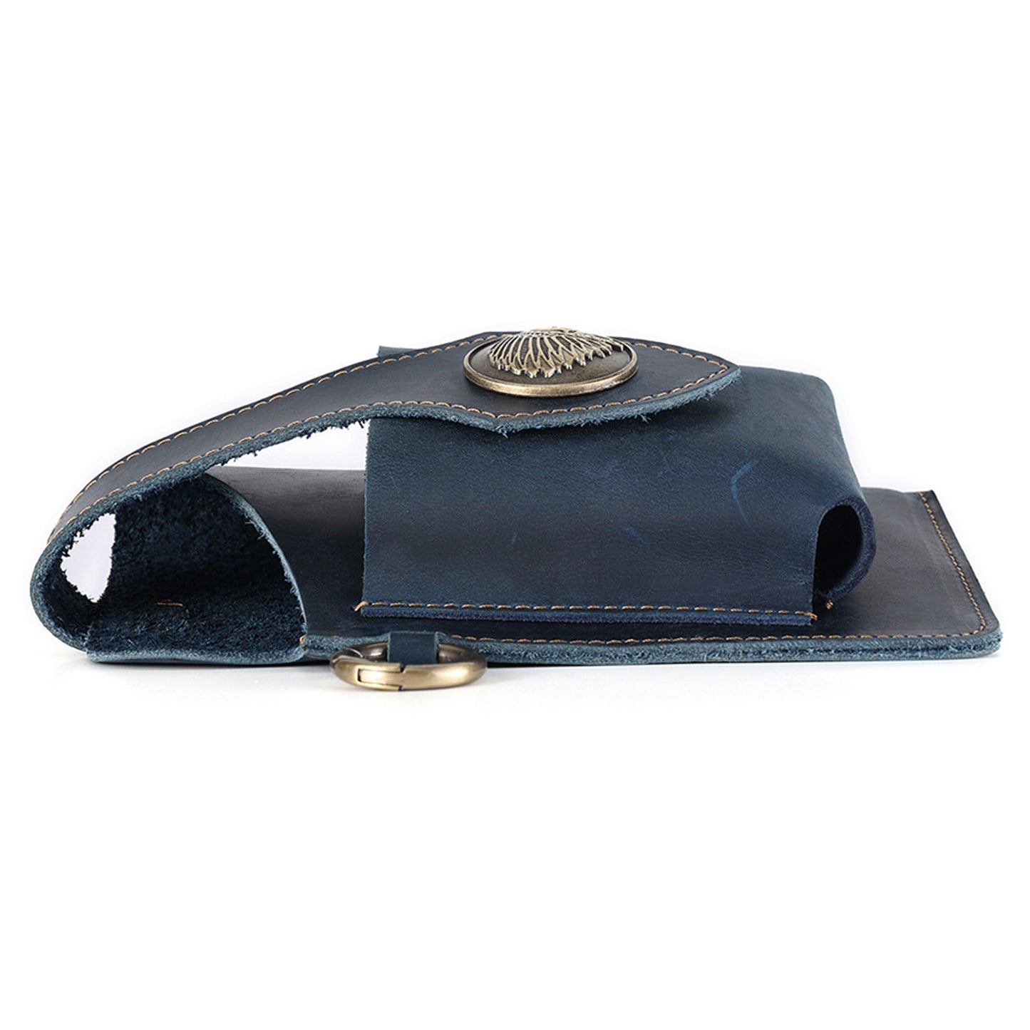 6620 Retro Top Layer Cowhide Men Outdoor Phone Storage Waist Pouch Belt Hanging Bag - Blue