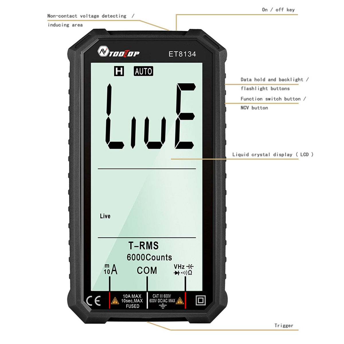 TOOLTOP ET8134 4.7-inch LCD Digital Multimeter AC Direct Current Voltage Current Measure Capacitance Resistance Temperature Measuring Tool