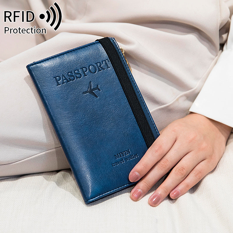 HZ702 Travel RFID Blocking Passport Storage Bag PU Leather Wallet Credit Cards Cash Ticket Holder Bag - Sapphire