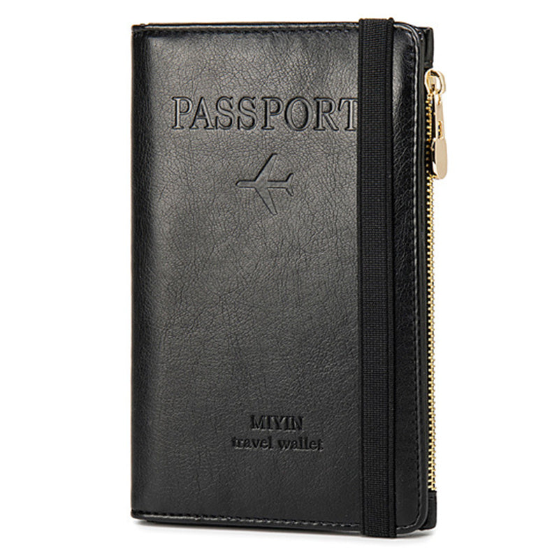 HZ702 Travel RFID Blocking Passport Storage Bag PU Leather Wallet Credit Cards Cash Ticket Holder Bag - Black