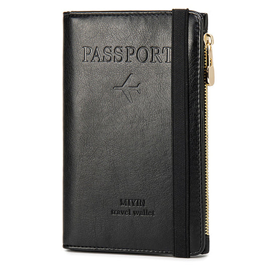 HZ702 Travel RFID Blocking Passport Storage Bag PU Leather Wallet Credit Cards Cash Ticket Holder Bag - Black