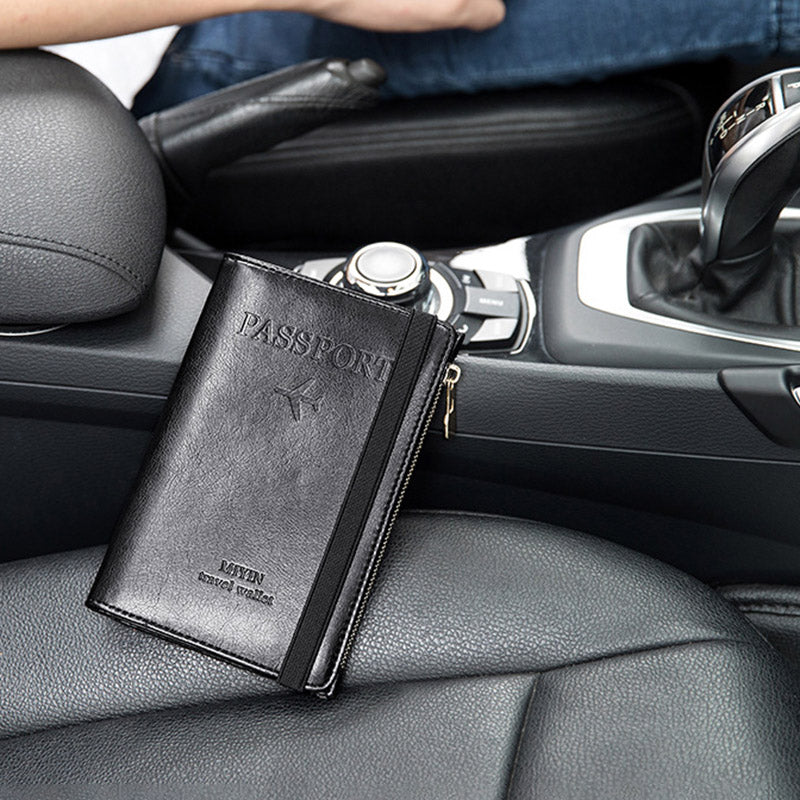 HZ702 Travel RFID Blocking Passport Storage Bag PU Leather Wallet Credit Cards Cash Ticket Holder Bag - Black